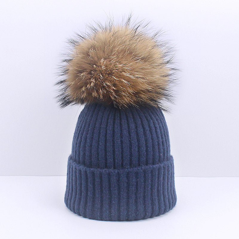 Wholesale Knitted Brimmed Wool Ball Warm Pullover Hat