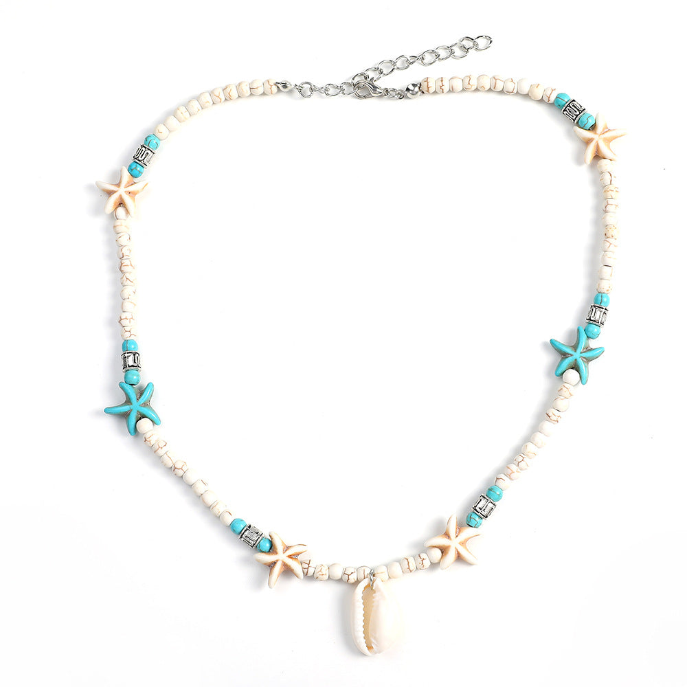 Wholesale Bohemian Handmade Turquoise Natural Shell Starfish Necklace