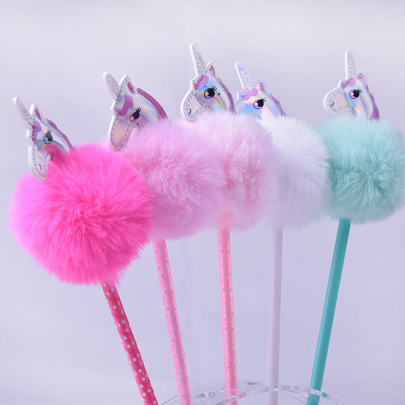 Wholesale Color Unicorn Fur Ball Pen PU Leather New Ballpoint Pen