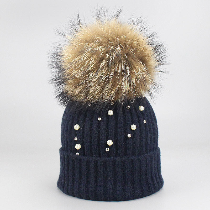 Wholesale Pearl Beanie Beanie Rolled Edge Wool Ball Knitted Hat