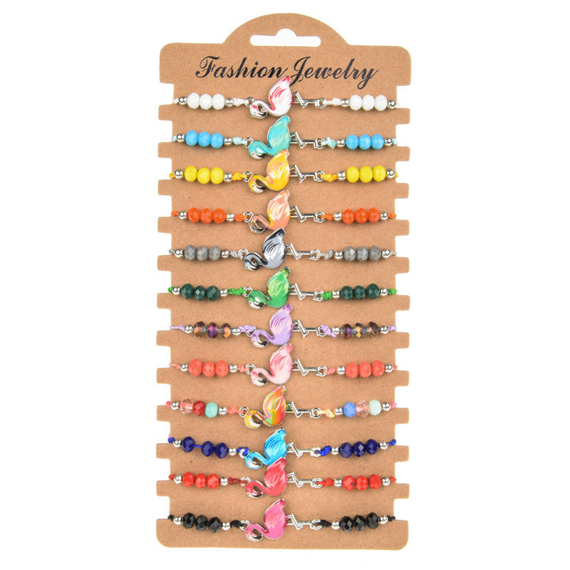 Aleación al por mayor cadena de coloridas perlas de cristal brazalete tejido a mano