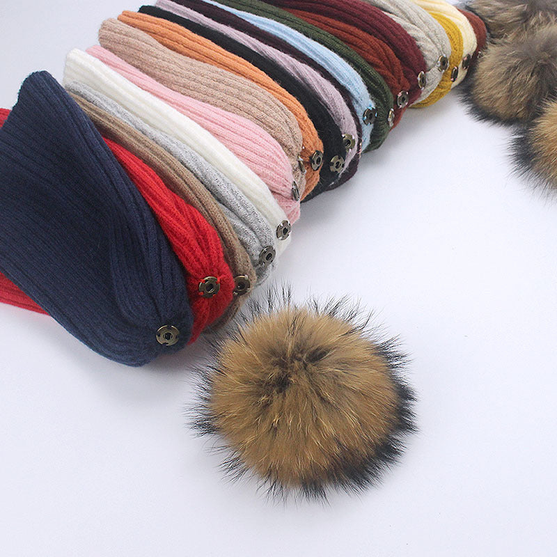Wholesale Knitted Brimmed Wool Ball Warm Pullover Hat