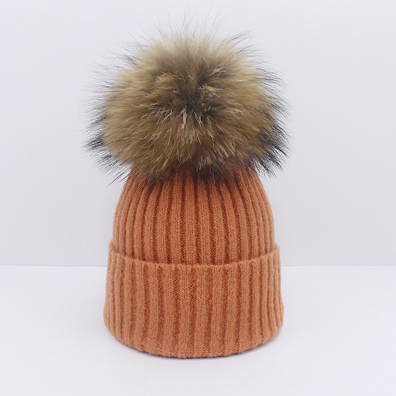 Wholesale Knitted Brimmed Wool Ball Warm Pullover Hat
