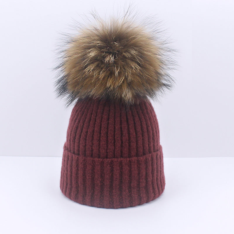 Wholesale Knitted Brimmed Wool Ball Warm Pullover Hat