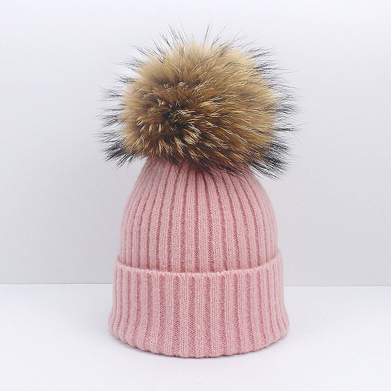 Wholesale Knitted Brimmed Wool Ball Warm Pullover Hat