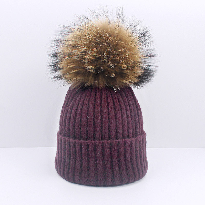 Wholesale Knitted Brimmed Wool Ball Warm Pullover Hat