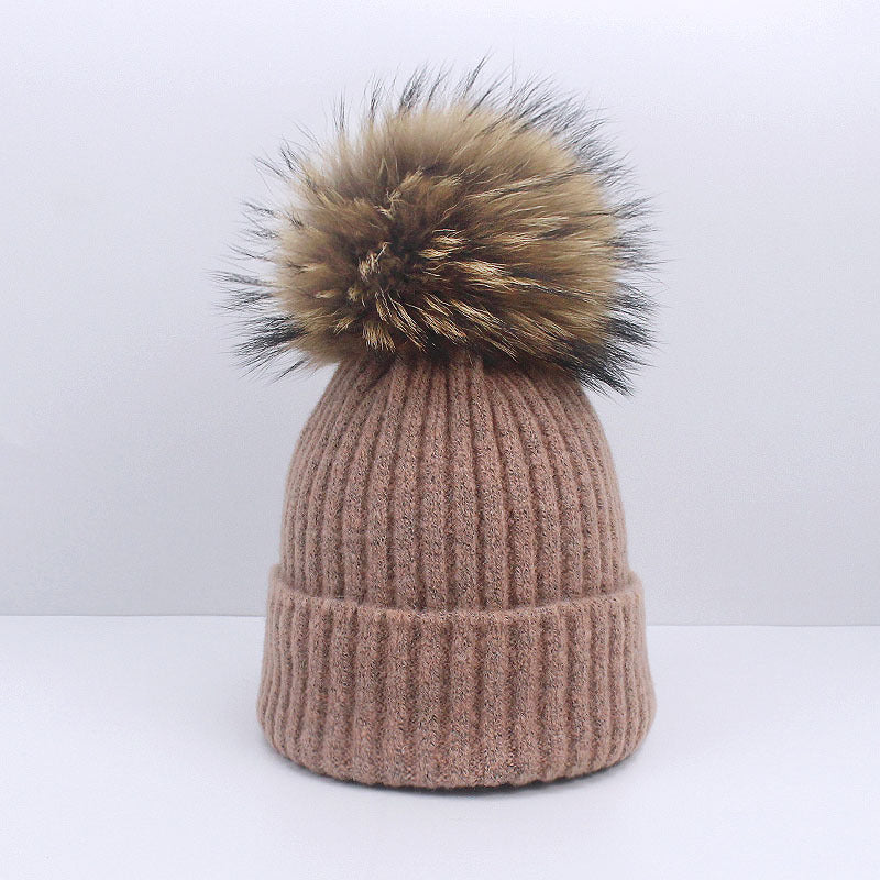 Wholesale Knitted Brimmed Wool Ball Warm Pullover Hat
