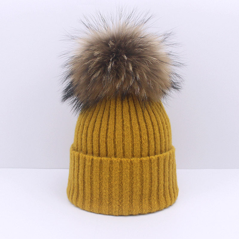 Wholesale Knitted Brimmed Wool Ball Warm Pullover Hat