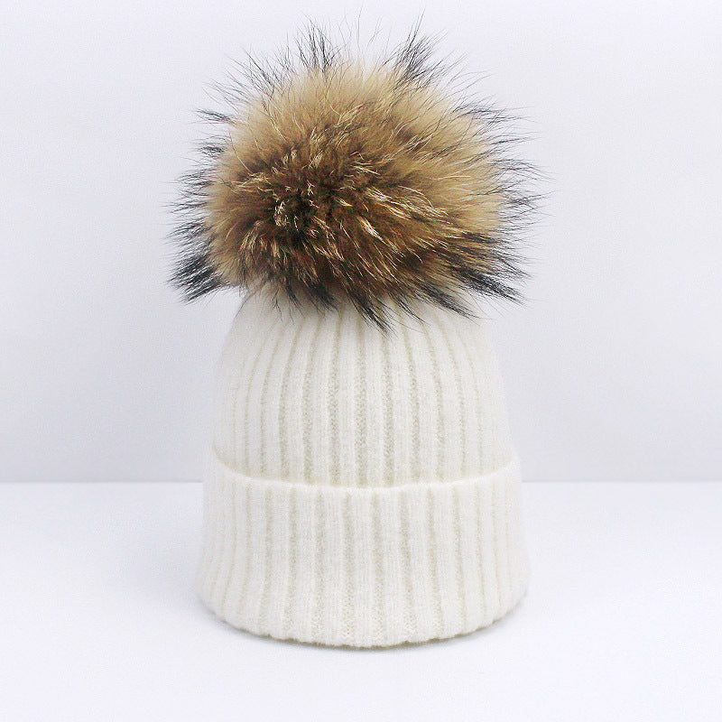 Wholesale Knitted Brimmed Wool Ball Warm Pullover Hat