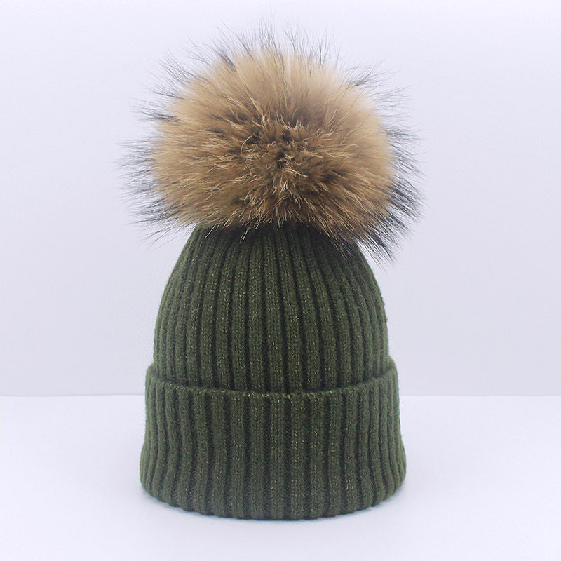 Wholesale Knitted Brimmed Wool Ball Warm Pullover Hat