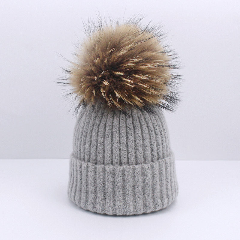 Wholesale Knitted Brimmed Wool Ball Warm Pullover Hat
