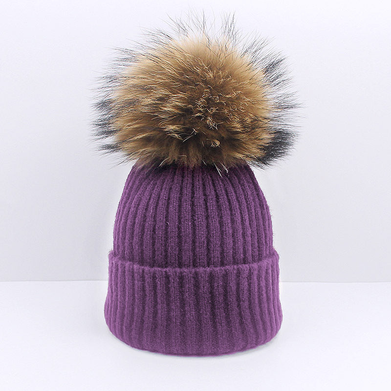 Wholesale Knitted Brimmed Wool Ball Warm Pullover Hat