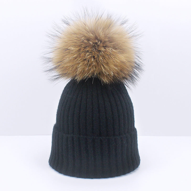 Wholesale Knitted Brimmed Wool Ball Warm Pullover Hat