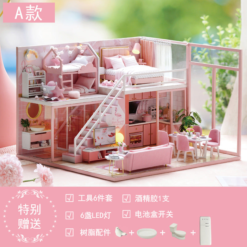 Wholesale fun DIY cabin model wooden hand-assembled toy villa house