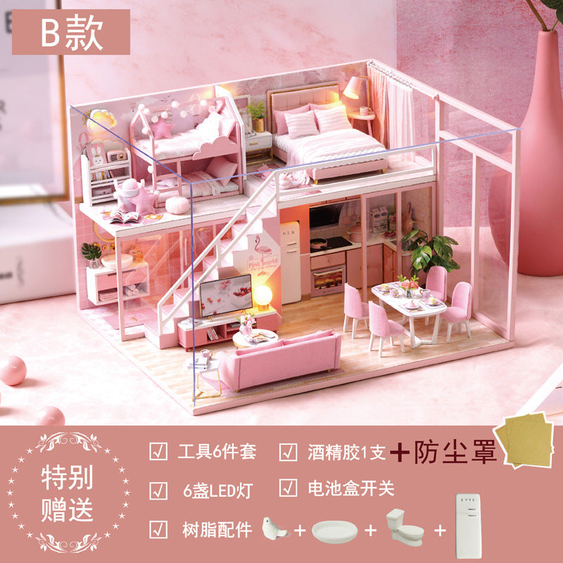 Wholesale fun DIY cabin model wooden hand-assembled toy villa house