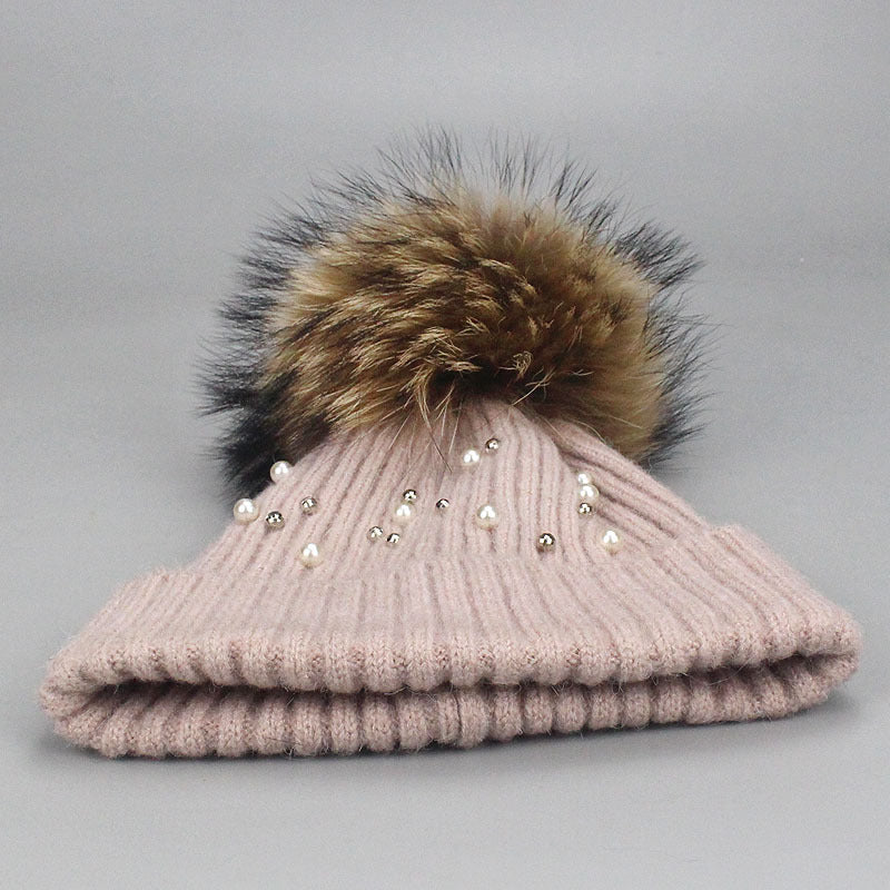 Wholesale Pearl Beanie Beanie Rolled Edge Wool Ball Knitted Hat