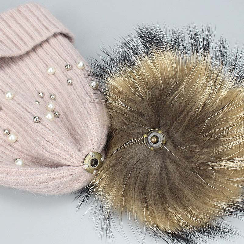 Wholesale Pearl Beanie Beanie Rolled Edge Wool Ball Knitted Hat