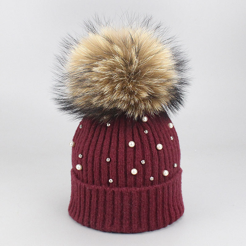 Wholesale Pearl Beanie Beanie Rolled Edge Wool Ball Knitted Hat