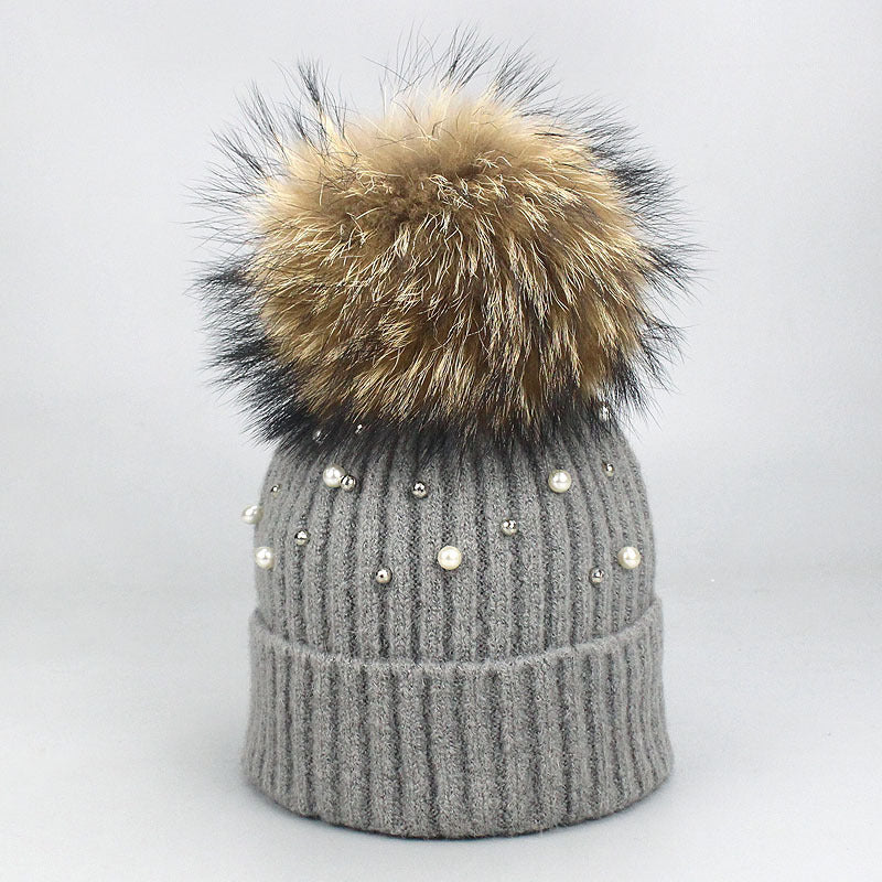 Wholesale Pearl Beanie Beanie Rolled Edge Wool Ball Knitted Hat