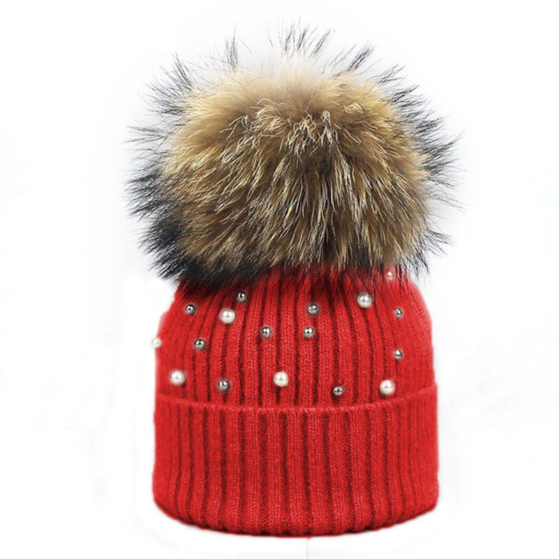 Wholesale Pearl Beanie Beanie Rolled Edge Wool Ball Knitted Hat