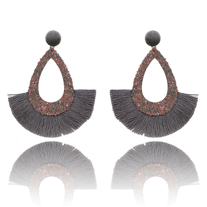 Wholesale Exaggerated Tassel Geometric Water Drop Hollow Diamond Earrings