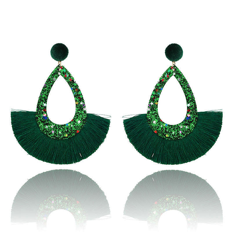 Wholesale Exaggerated Tassel Geometric Water Drop Hollow Diamond Earrings