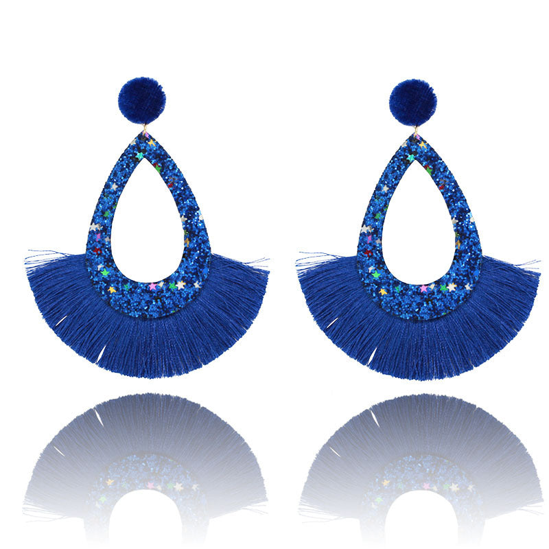 Wholesale Exaggerated Tassel Geometric Water Drop Hollow Diamond Earrings