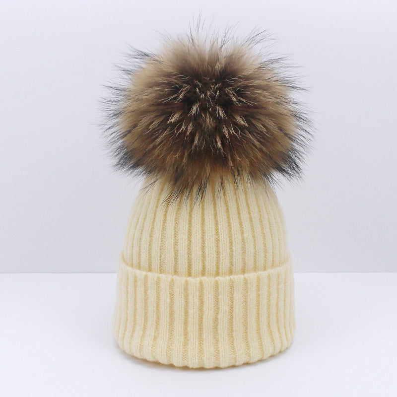 Wholesale Knitted Brimmed Wool Ball Warm Pullover Hat