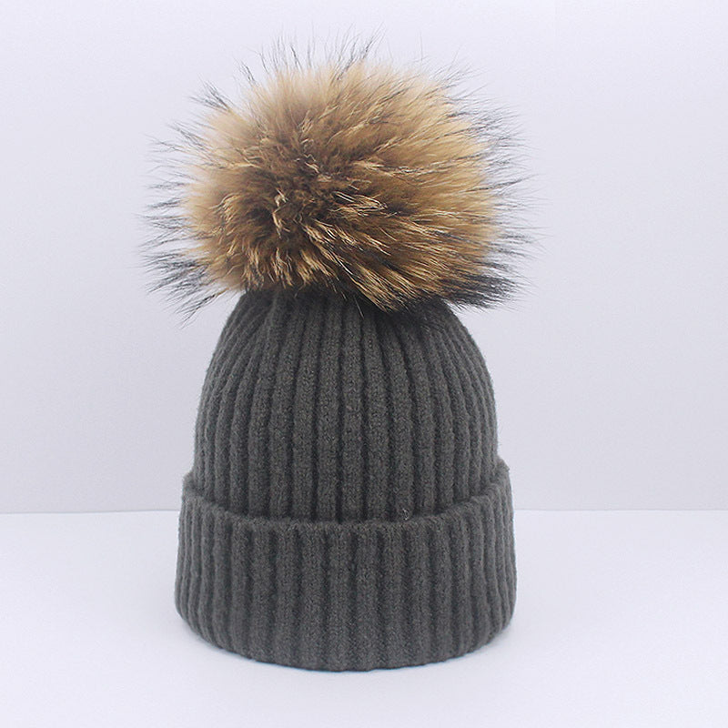 Wholesale Knitted Brimmed Wool Ball Warm Pullover Hat