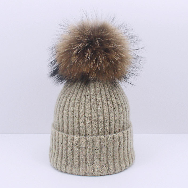 Wholesale Knitted Brimmed Wool Ball Warm Pullover Hat
