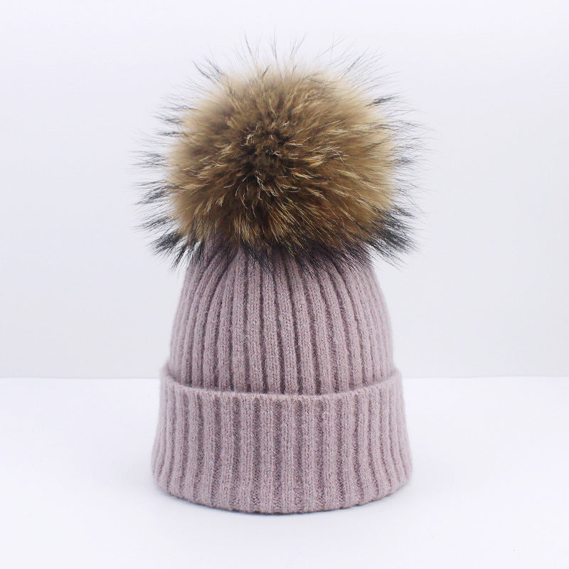 Wholesale Knitted Brimmed Wool Ball Warm Pullover Hat