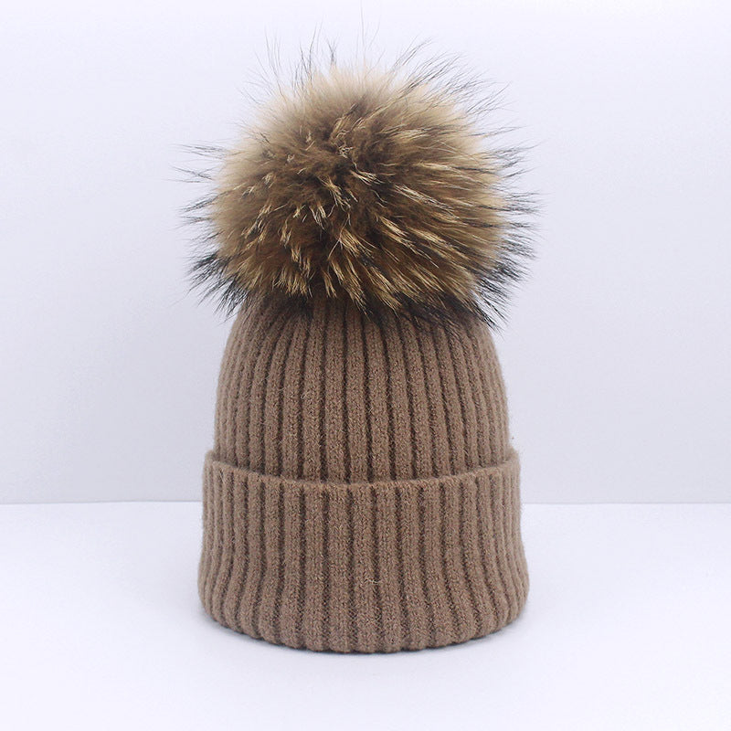 Wholesale Knitted Brimmed Wool Ball Warm Pullover Hat