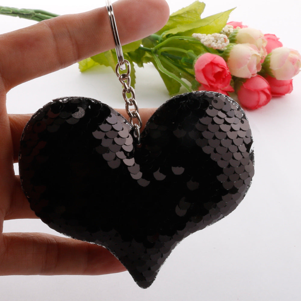 Wholesale Double-sided Reflective Fish Scale Sequins Love Keychain