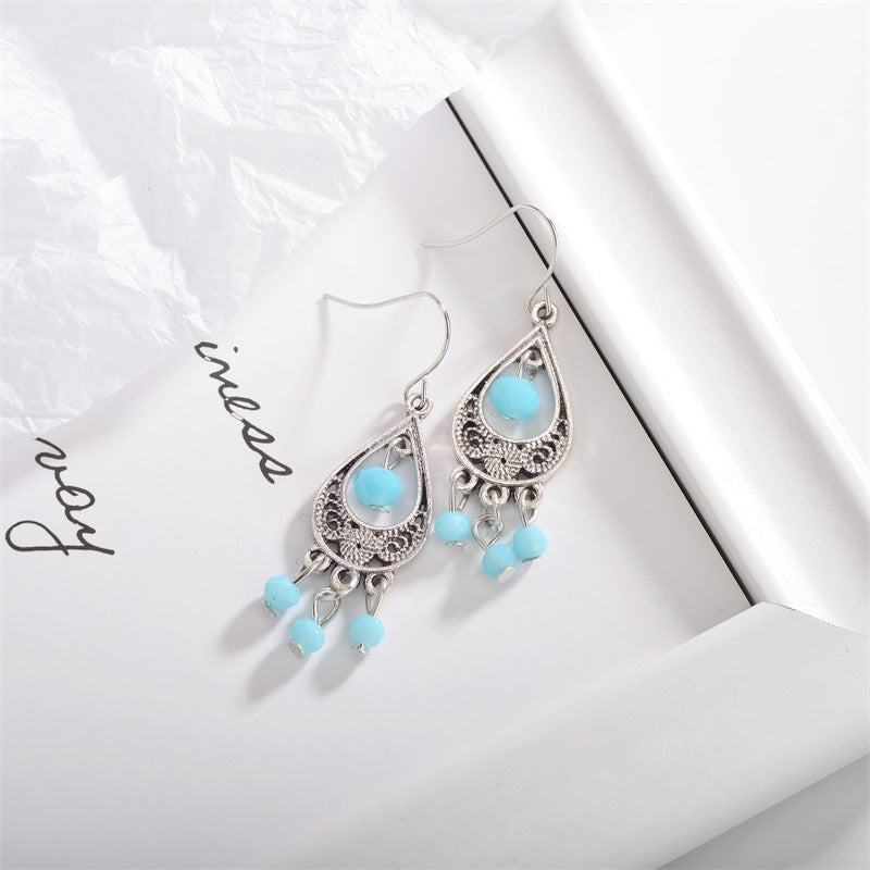 Wholesale Hollow Out Droplet Turquoise Alloy Earrings