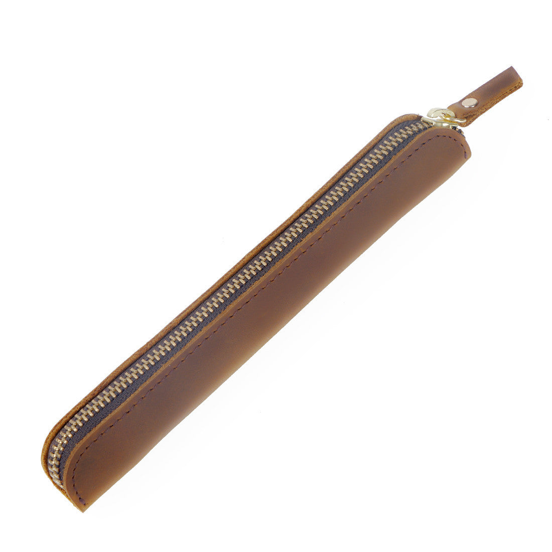 Wholesale Retro Simple Cowhide Zipper Mini Pencil Case