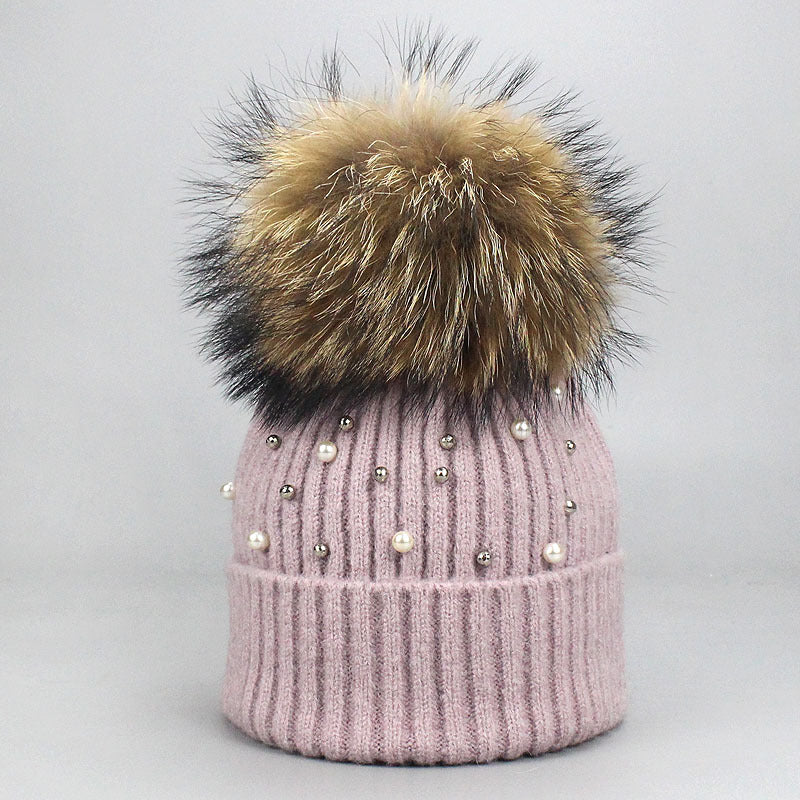 Wholesale Pearl Beanie Beanie Rolled Edge Wool Ball Knitted Hat