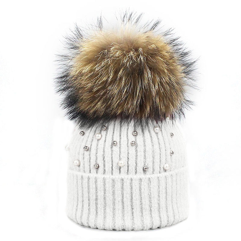 Wholesale Pearl Beanie Beanie Rolled Edge Wool Ball Knitted Hat