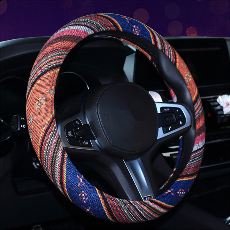 Wholesale Ethnic Style Old Coarse Linen Car Steering Wheel Cover