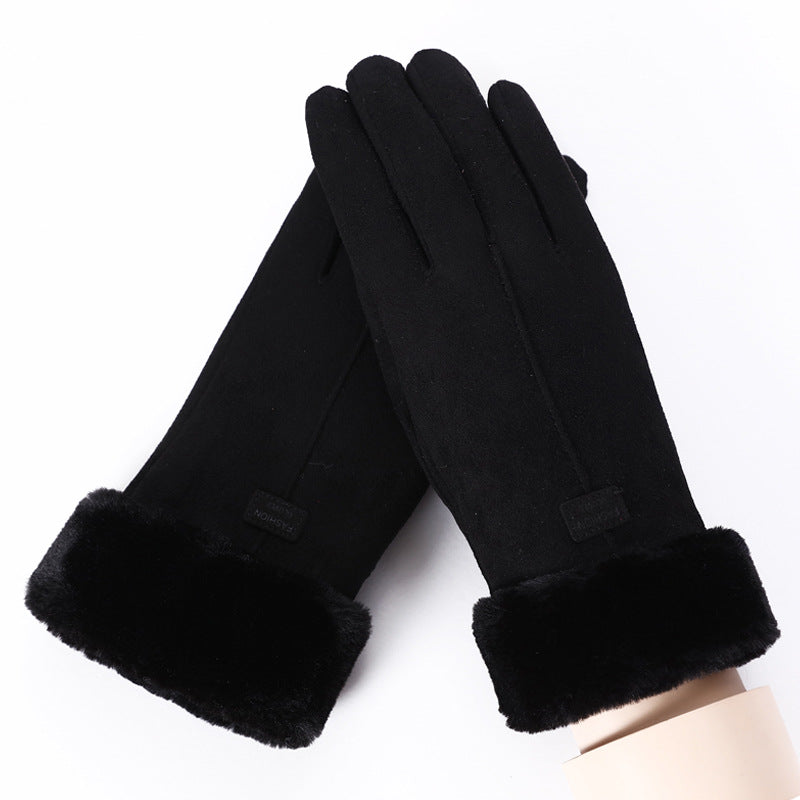 Wholesale Women's Winter Warm Thickened Plus Velvet Touch Screen Cotton Suede Polyester Gloves