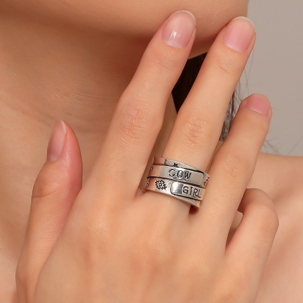 Wholesale Simple Antique Silver Wide-rimmed Letters Vintage Open Ring