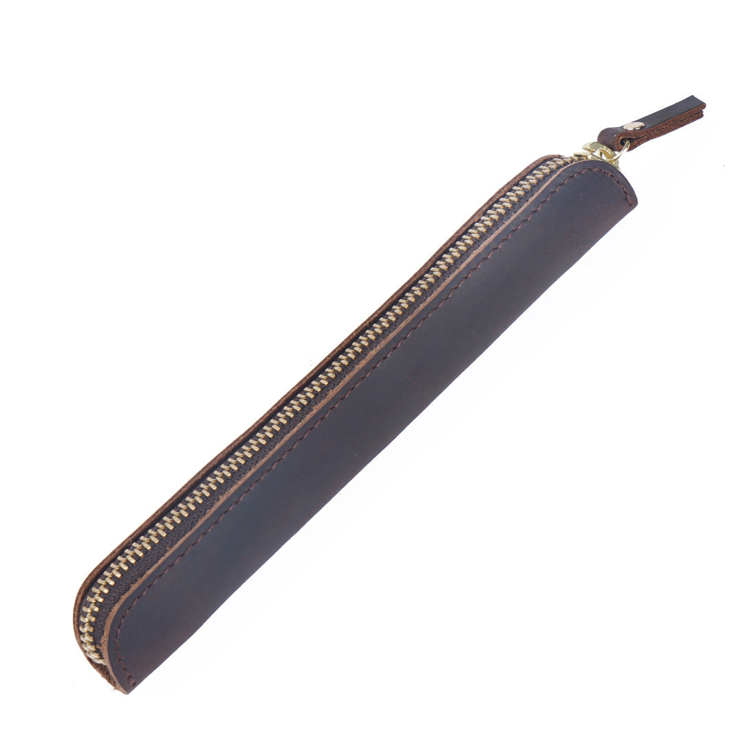 Wholesale Retro Simple Cowhide Zipper Mini Pencil Case