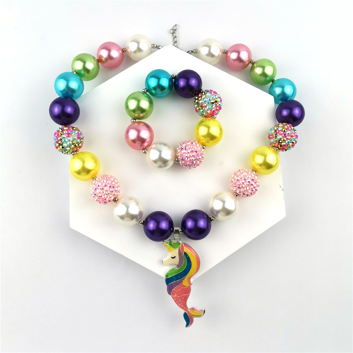 Wholesale Mermaid Pearl Unicorn Kids Alloy Acrylic Necklaces