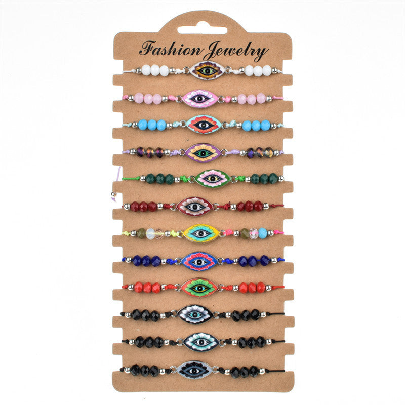 Aleación al por mayor cadena de coloridas perlas de cristal brazalete tejido a mano