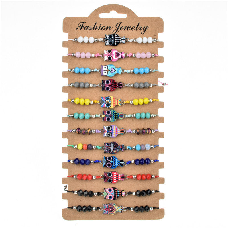 Aleación al por mayor cadena de coloridas perlas de cristal brazalete tejido a mano