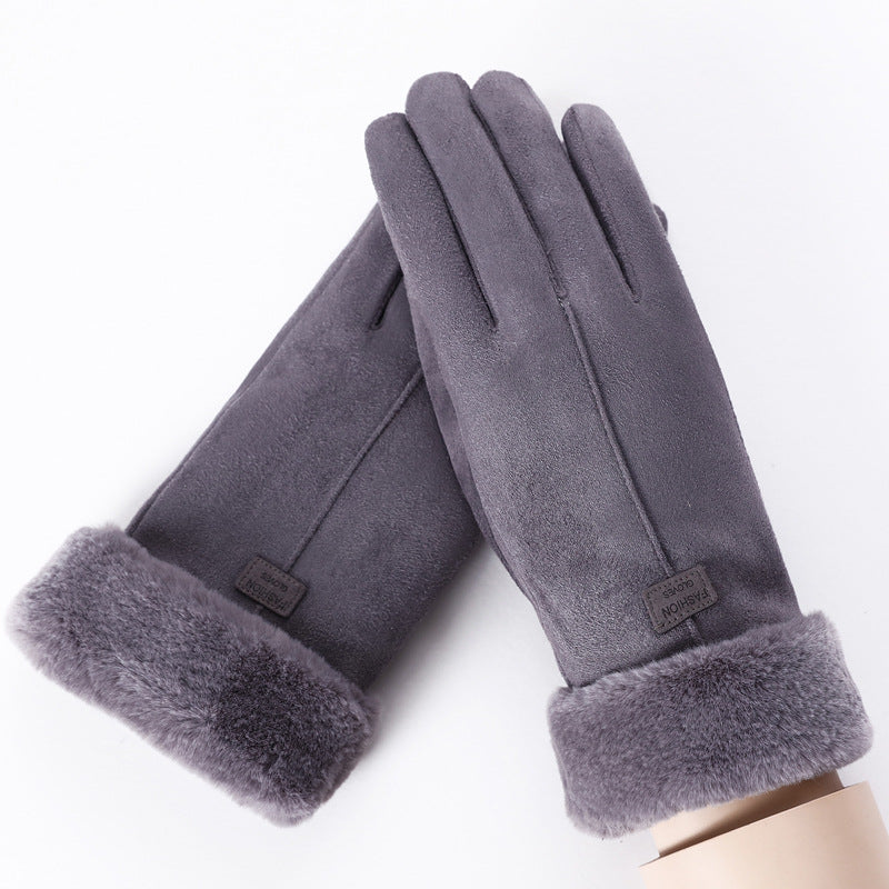 Wholesale Women's Winter Warm Thickened Plus Velvet Touch Screen Cotton Suede Polyester Gloves