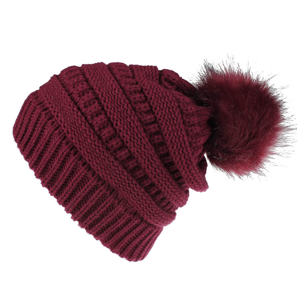 Wholesale Autumn and Winter Imitation Fur Fox Fur Ball Cap for Women Acrylic Knitted Hat