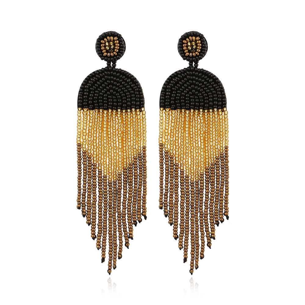Wholesale Exaggerated Rice Beads Tassel Bohemian Vintage Earrings
