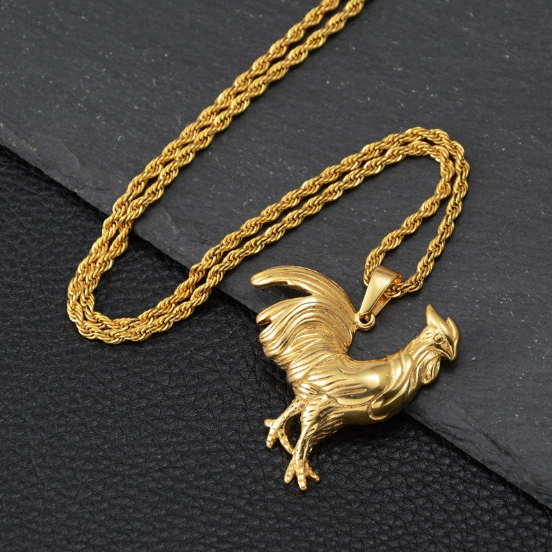 Wholesale Trendy Titanium Steel Gold Rooster Pendant Necklace Hip Hop Fashion Jewelry Accessory