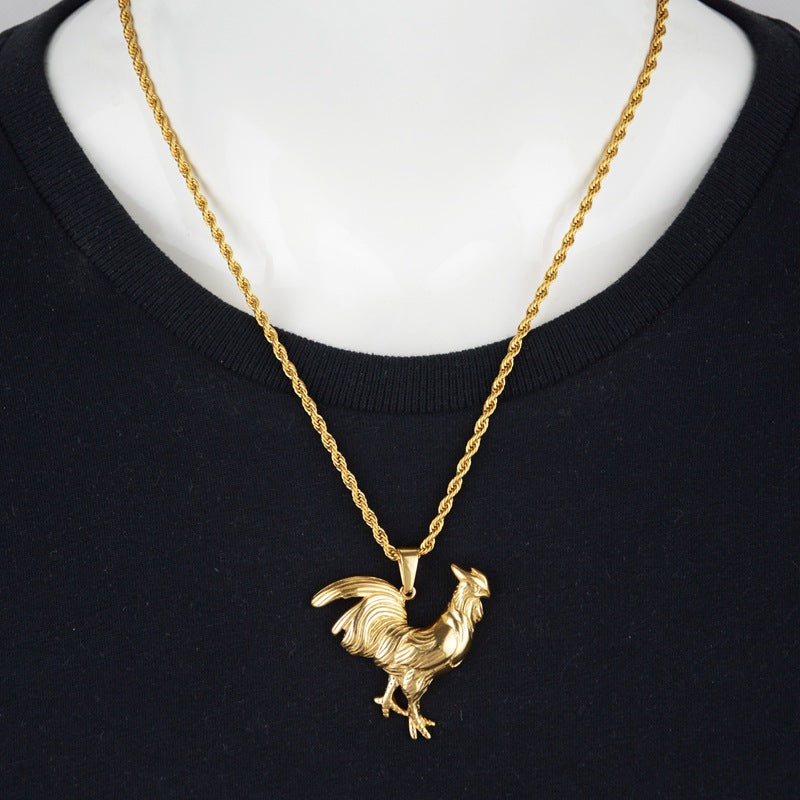 Wholesale Trendy Titanium Steel Gold Rooster Pendant Necklace Hip Hop Fashion Jewelry Accessory