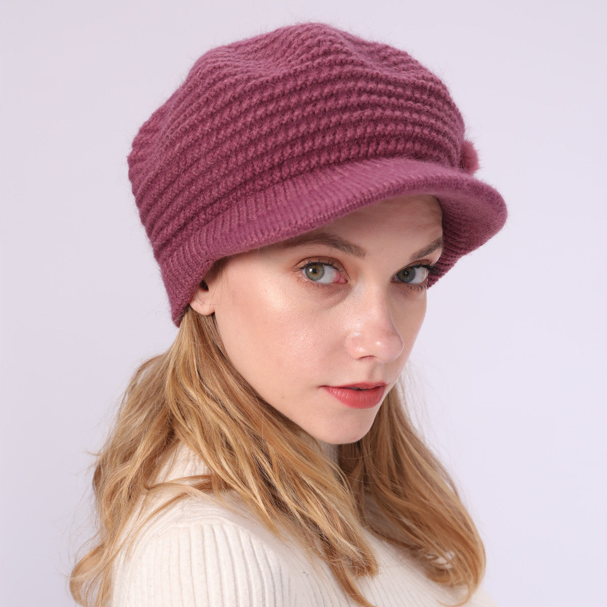 Wholesale Autumn and Winter Solid Color Knitted Hat Plus Velvet Warm Woolen Beret